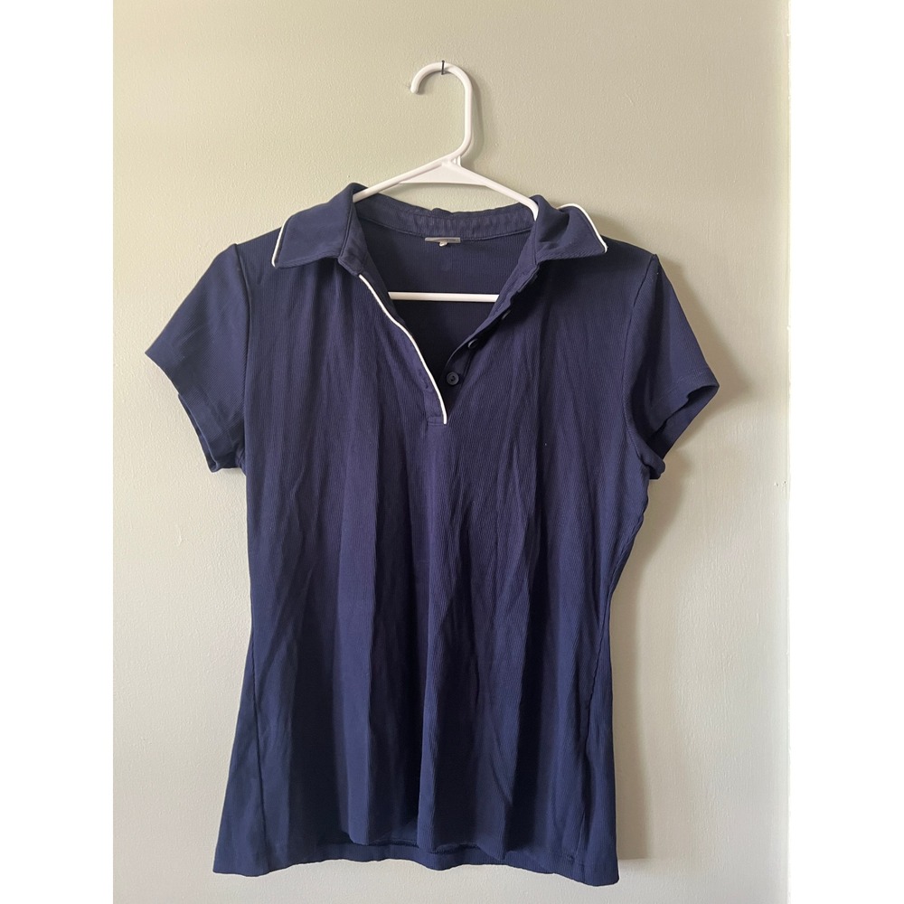 Calia Short Sleeve Polo Ribbed Top Golf Navy Women Size Medium